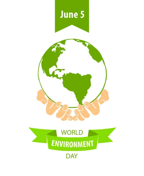Junio Día Mundial Del Medio Ambiente Tierra Manos Vector Tarjeta — Vector de stock