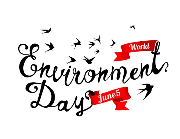 Juin Journée Mondiale Environnement Vecteur Carte Vacances Mots Écrits Main — Image vectorielle