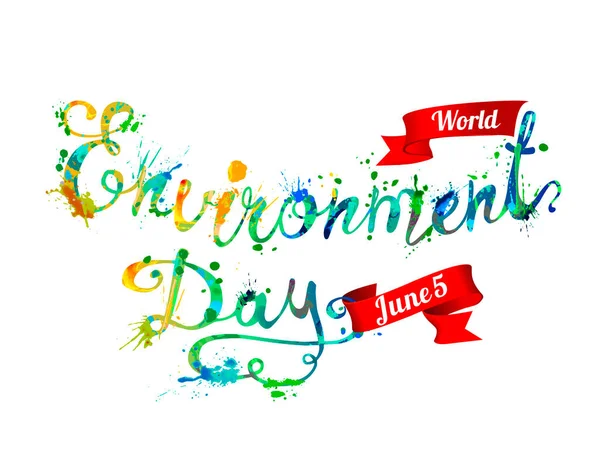 Juin Journée Mondiale Environnement Vecteur Carte Vacances Mots Écrits Main — Image vectorielle