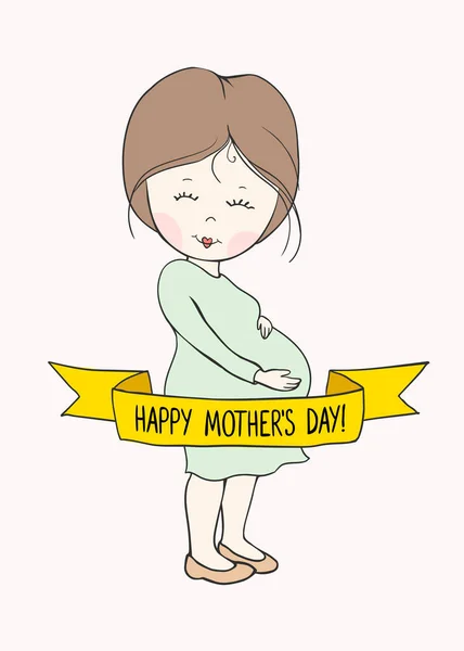 Feliz Día Madre Una Mujer Embarazada Tarjeta Felicitación Vectorial — Vector de stock