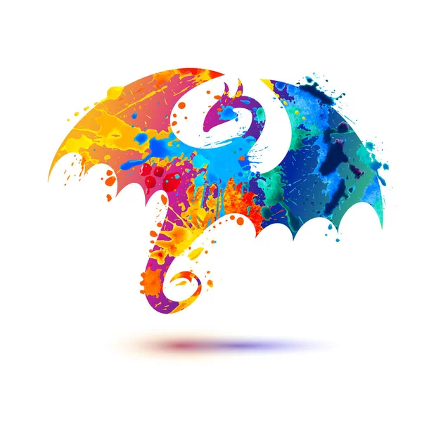 Dragon Silhouette Vector Splash Paint Icon White Background — Stock Vector