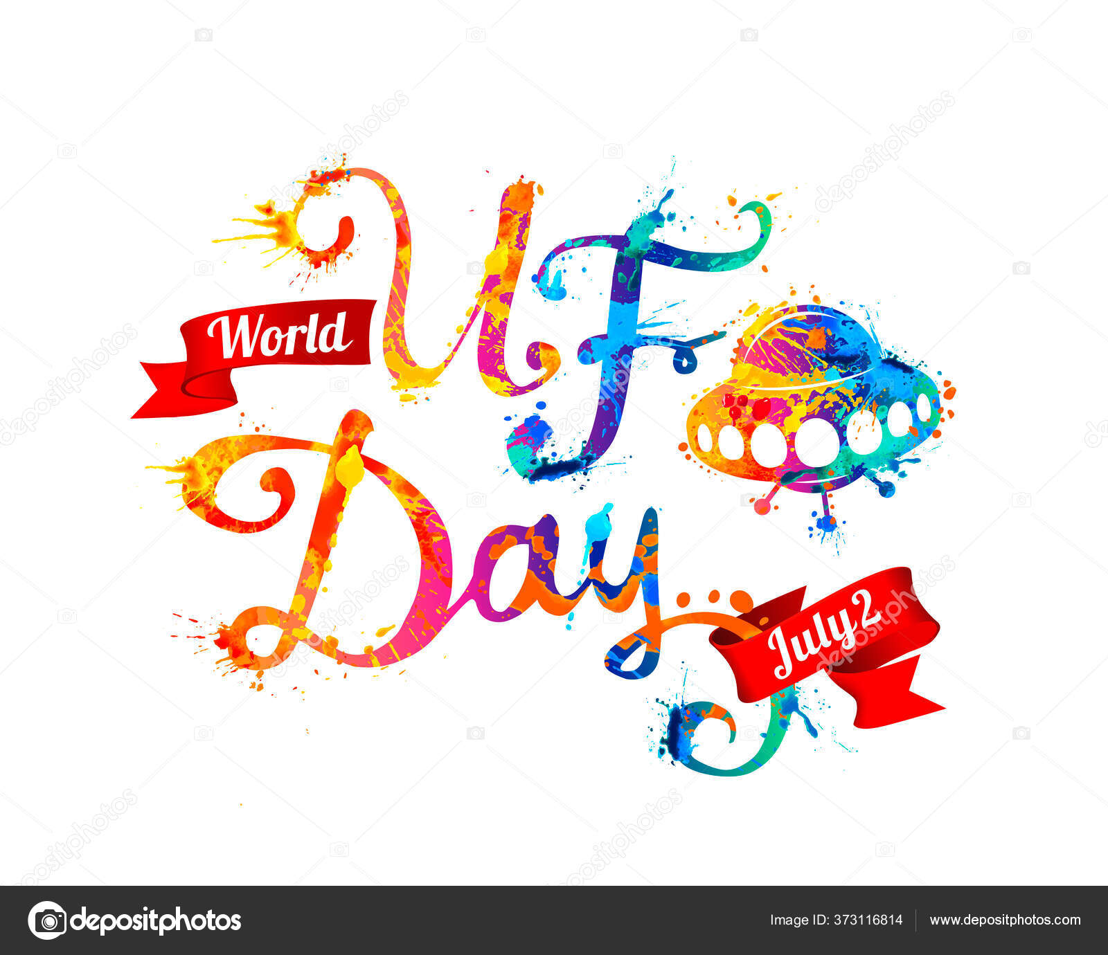 Hari Ufo Dunia Juli Piring Terbang Cat Percikan Vektor Stok Vektor C Ukususha 373116814