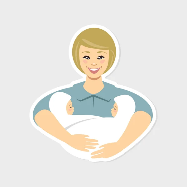 Madre che tiene in braccio due neonati — Vettoriale Stock