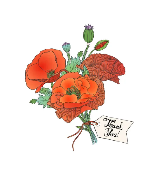 Biglietto di ringraziamento con bouquet di papaveri — Vettoriale Stock