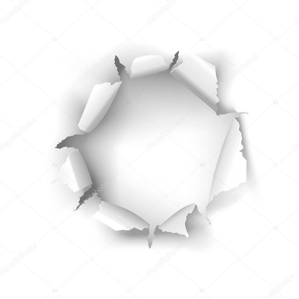 Vector torn white paper hole on a white background
