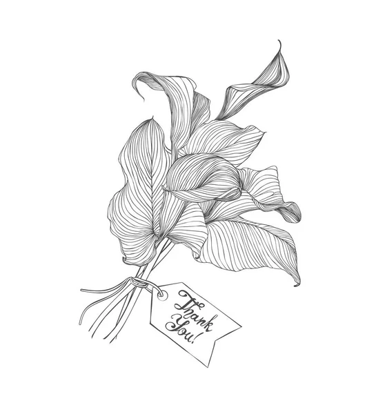 Carte Vectorielle Merci Avec Bouquet Calla — Image vectorielle