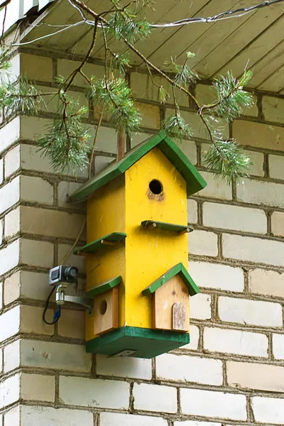 Vogelhäuschen aus Holz in Großaufnahme — Stockfoto