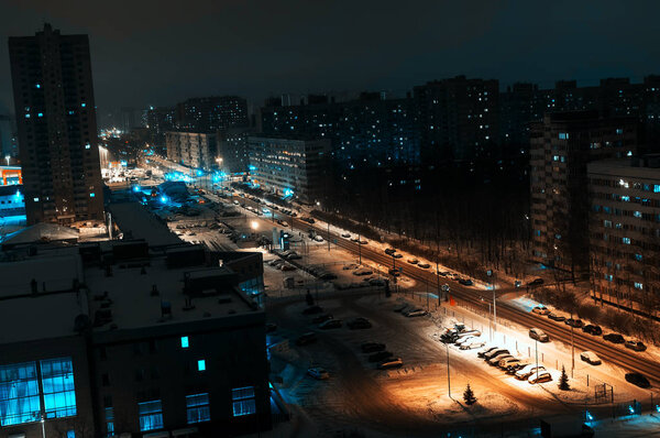 View of the sleeping area of the city, multi-storey apartment buildings in Russia