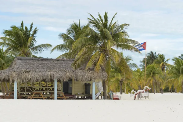 Lugar celestial en la tierra, sol y arena con palmeras junto al mar — Foto de Stock