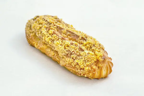 Bolo Eclair Com Creme Zapornym Deliciosos Doces Closeup Fundo Leve — Fotografia de Stock