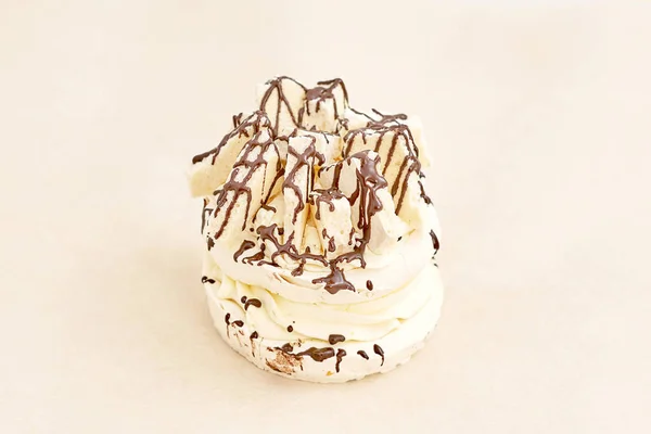 White Meringue Cake Drizzled Dark Chocolate Assortment Bakery Bakery Closeup — Stock Photo, Image