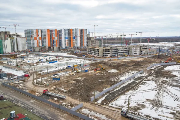 Baustelle Bau Einer Großen Wohnanlage Vor Dem Hintergrund Neuer Häuser — Stockfoto