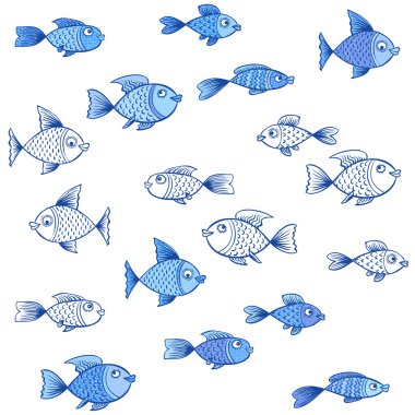 Komik deniz desen balık ile. El çizim şekil.