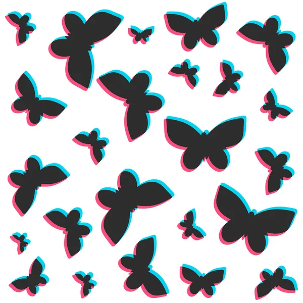 Padrão de borboletas de estilo plano estéreo 3D — Vetor de Stock