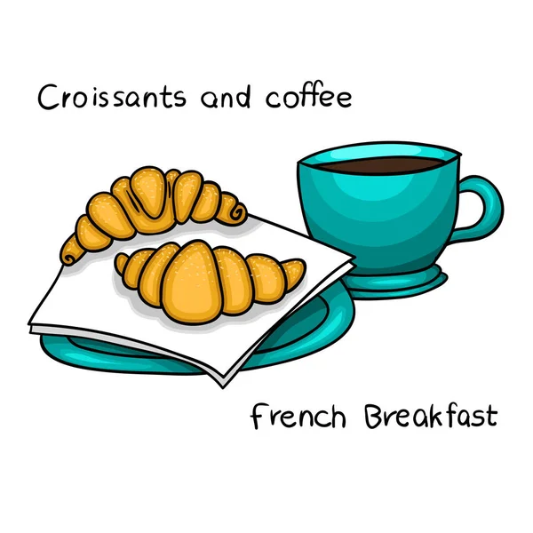 Colazione francese - caffè e croissant — Vettoriale Stock