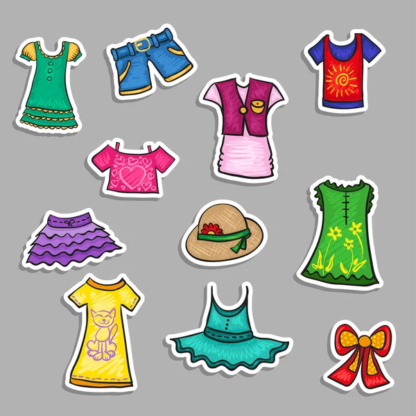 Vector paper stickers set - cartoon kids clothers — Stock Vector