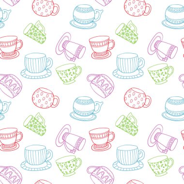 Hat sanatı bardak seamless modeli. Sonsuz tasarım kroki tarzı kupalar ile.