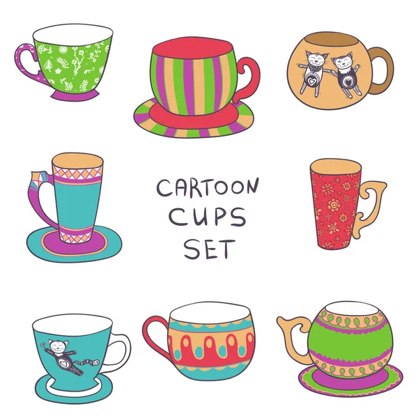 Doodle stylu cartoon kubki - zestaw do kawy lub herbaty wektor — Wektor stockowy