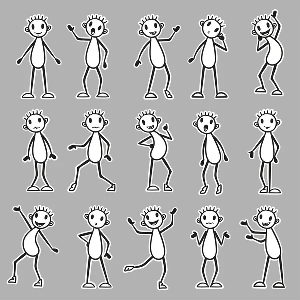 Cartoon set of stick figure man. Vector emotions and poses. — Stock Vector