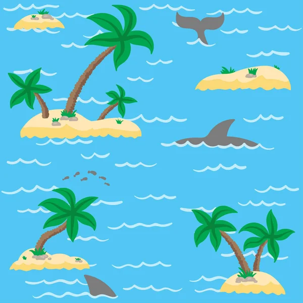 Seamless ocean pattern. Island and sea - endless summer design. — Stock Vector