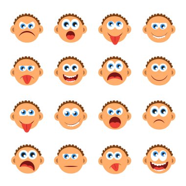 Gülümsüyor ayarlayın. Gülen yüzler koleksiyonu. Vektör arka plan üzerinde izole.