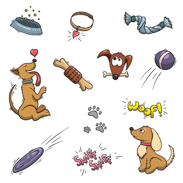 Funy domestic Dogs and puppies set. Vector collection or pattern — Stock Vector