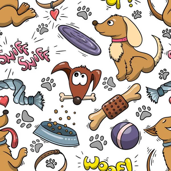 Padrão de animais. Cães fundo no estilo dos desenhos animados — Vetor de Stock