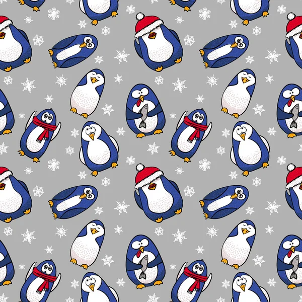 Penguin seamless Christmas pattern — Stock Vector