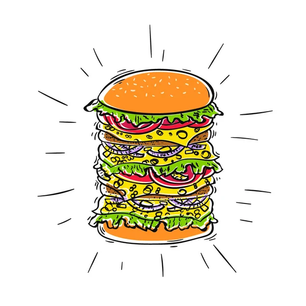 Hamburger - geïsoleerd op een witte achtergrond, vector. Sandwich fastfood. — Stockvector