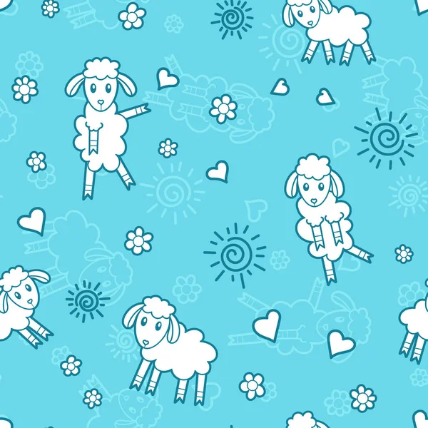 Moutons dessin animé motif sans couture pour les enfants . Illustration De Stock