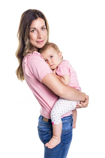 Portrait of a mother with baby isolated on white — Stock Photo, Image