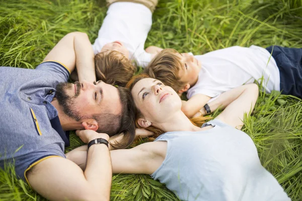 Happy family in the meadow — Stock Photo, Image