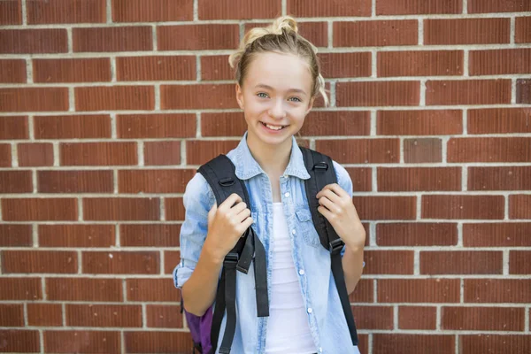 Nice Pre-teen boy outside at school having good time — Stock Photo, Image