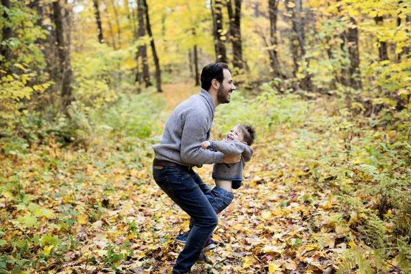 自然与爸爸在森林秋天 — 图库照片