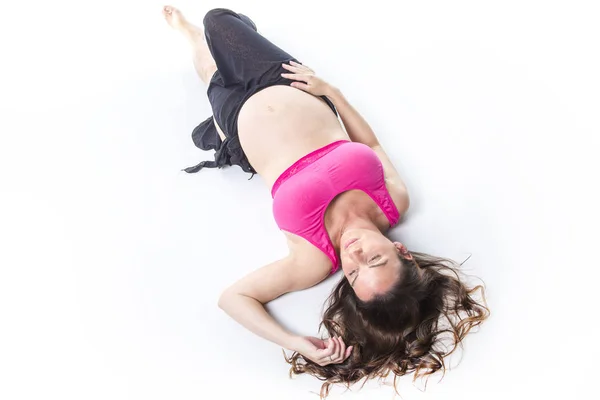 孕妇腹部在白色的背景 — 图库照片