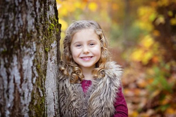 Rozkošná holčička v podzimním lese — Stock fotografie