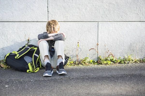 Student boy outside at school standing — Stock Photo, Image