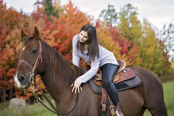 Bella ragazza con cavallo capelli neri — Foto Stock