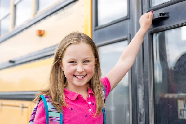 Great Portrait Of School Pupil Outside Classroom Carrying Bags — Stock Photo, Image