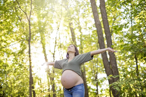 Beautiful pregnant woman relaxing on a park — Stock Photo, Image