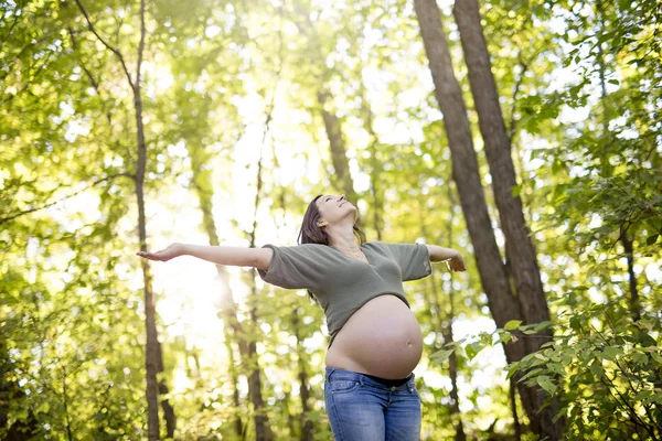 Beautiful pregnant woman relaxing on a park — Stock Photo, Image