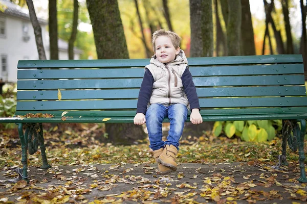 Chlapec v podzimní sezóně v parku — Stock fotografie