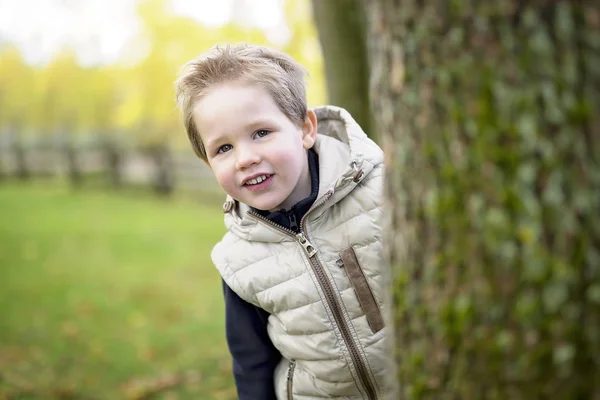 Мальчик в осенний сезон в парке — стоковое фото