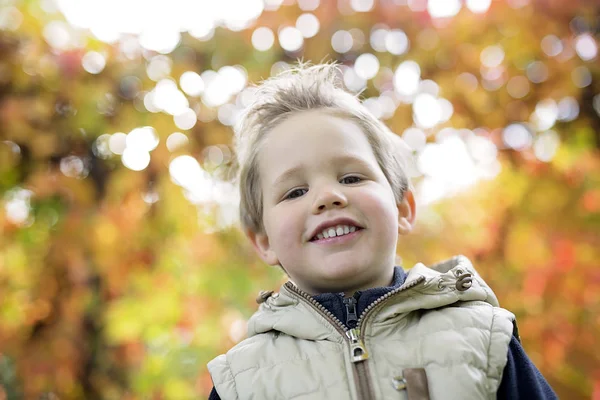 Jongen in herfst seizoen in een park — Stockfoto