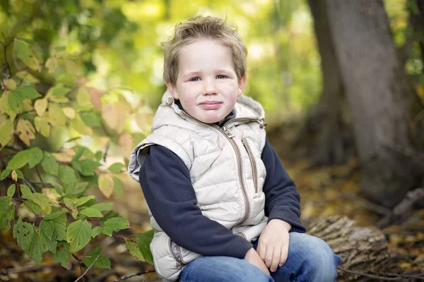 Pojke i höst i en park — Stockfoto