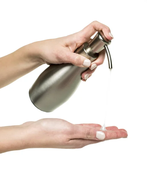 Hand zeep met pompen lotion van fles — Stockfoto