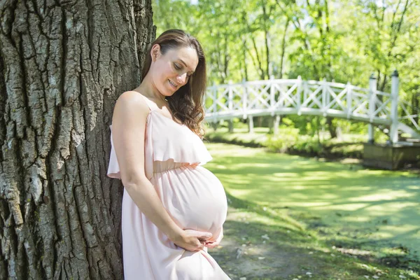 Young beautiful pregnant woman with long hair — Stock Photo, Image