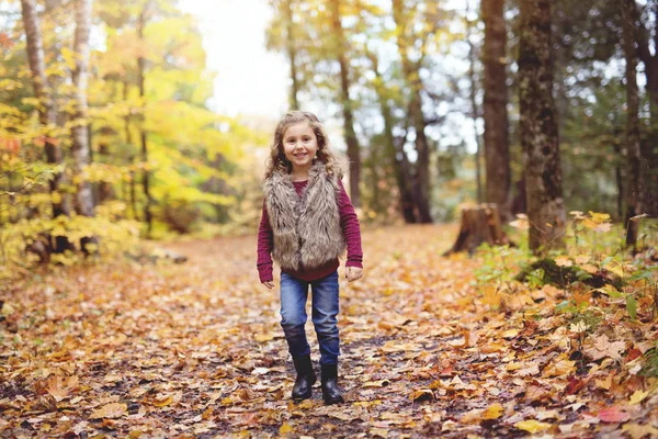 Entzückendes kleines Mädchen im herbstlichen Wald — Stockfoto