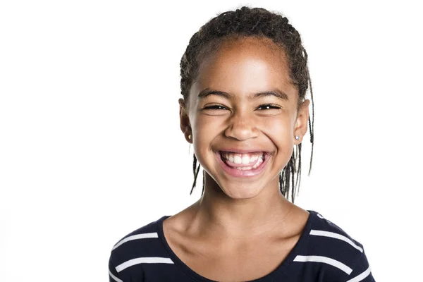 Adorable african little girl on studio white background — Stock Photo, Image