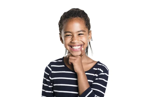 Adorable african little girl on studio white background — Stock Photo, Image